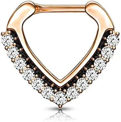 Surgical Steel CZ Paved Chevron Shape Clicker for Septum Daith Septum Ring Impulse Piercings Rose Gold