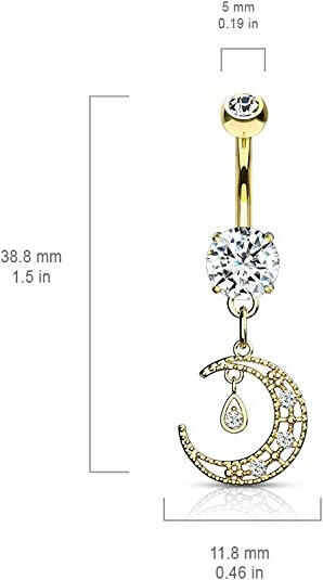 Surgical Steel CZ Paved Crescent Dangle Round CZ Belly Navel Ring Navel Ring Impulse Piercings