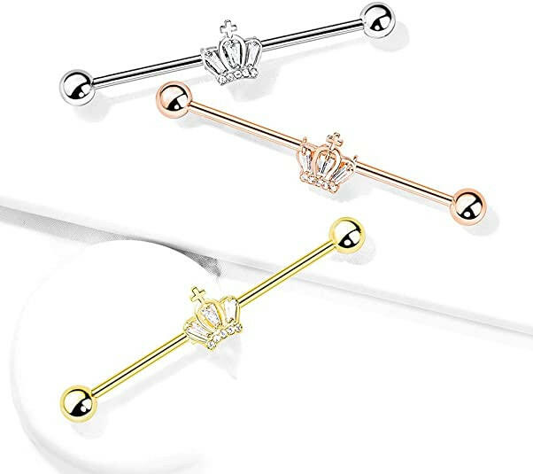 Surgical Steel CZ Paved Crown Industrial Barbell Industrial Barbell Impulse Piercings