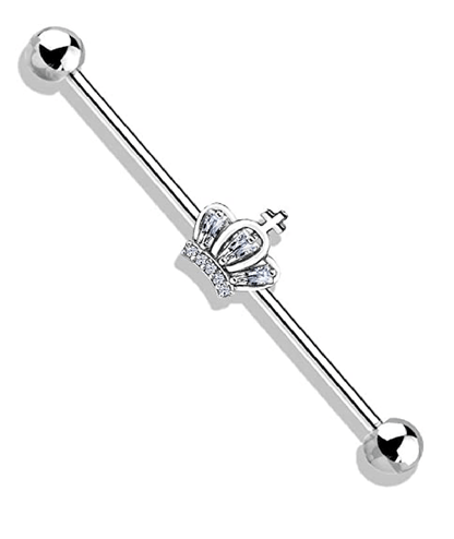 Surgical Steel CZ Paved Crown Industrial Barbell Industrial Barbell Impulse Piercings Clear