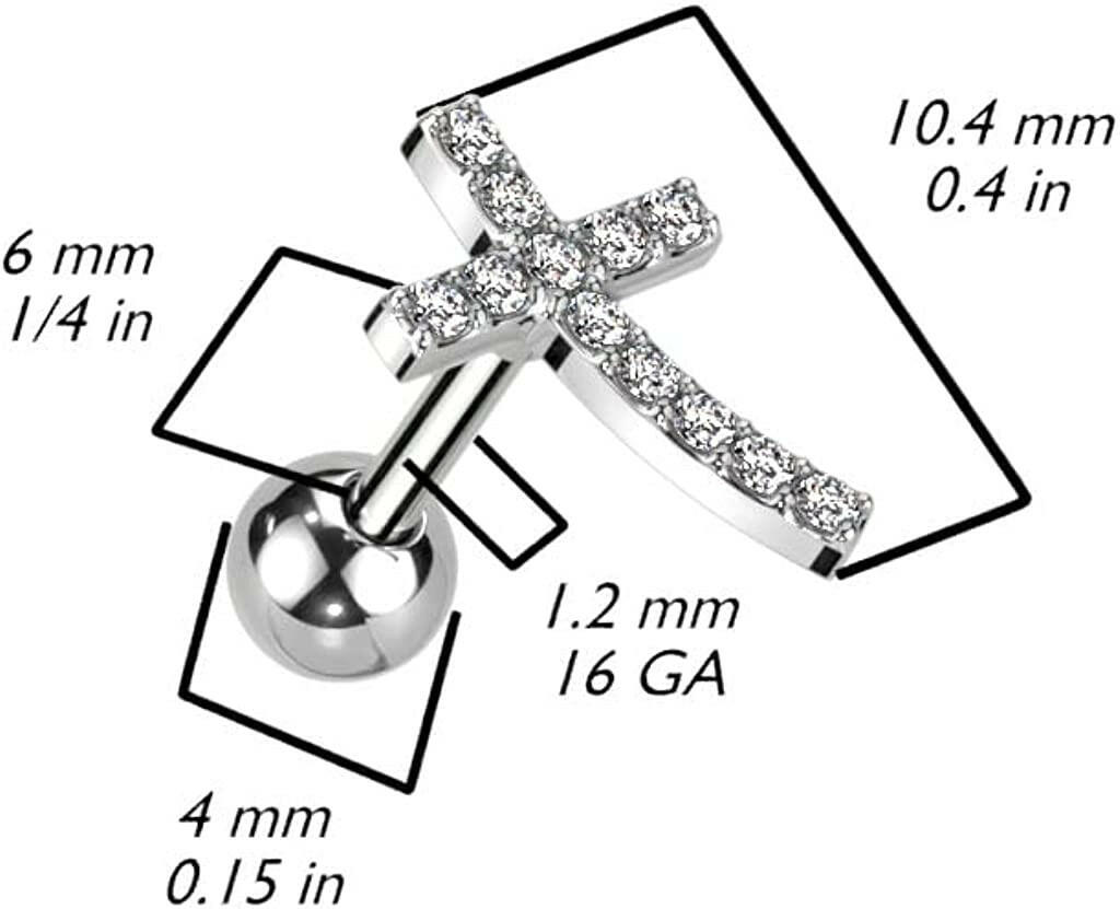 Surgical Steel CZ Paved Curved Cross Top Cartilage Barbells Cartilage Impulse Piercings