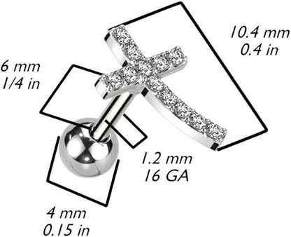 Surgical Steel CZ Paved Curved Cross Top Cartilage Barbells Cartilage Impulse Piercings