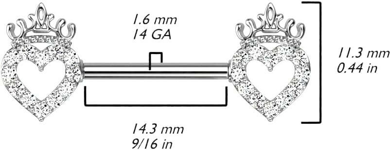 Surgical Steel CZ Paved Hollow Heart and Crown Nipple Barbell Rings Nipple Ring Impulse Piercings