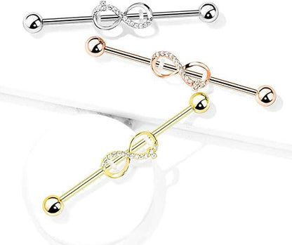 Surgical Steel CZ Paved Infinity Industrial Barbell Industrial Barbell Impulse Piercings