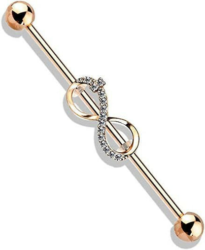 Surgical Steel CZ Paved Infinity Industrial Barbell Industrial Barbell Impulse Piercings Rose Gold