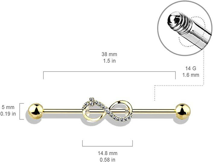 Surgical Steel CZ Paved Infinity Industrial Barbell Industrial Barbell Impulse Piercings