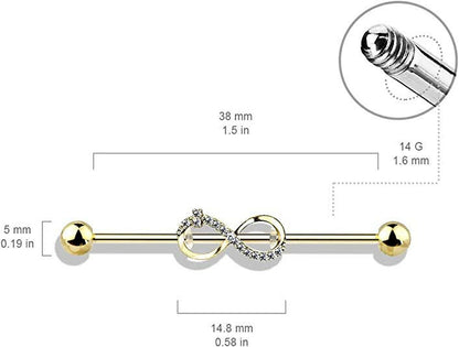 Surgical Steel CZ Paved Infinity Industrial Barbell Industrial Barbell Impulse Piercings