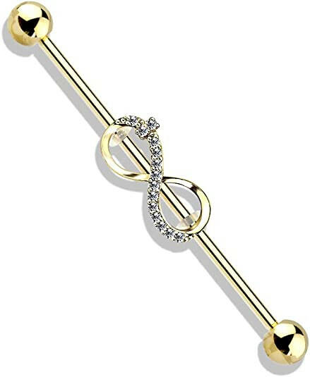 Surgical Steel CZ Paved Infinity Industrial Barbell Industrial Barbell Impulse Piercings Gold