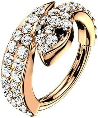 Surgical Steel CZ Paved Snake Hinged Segment Ring Cartilage Impulse Piercings Rose Gold