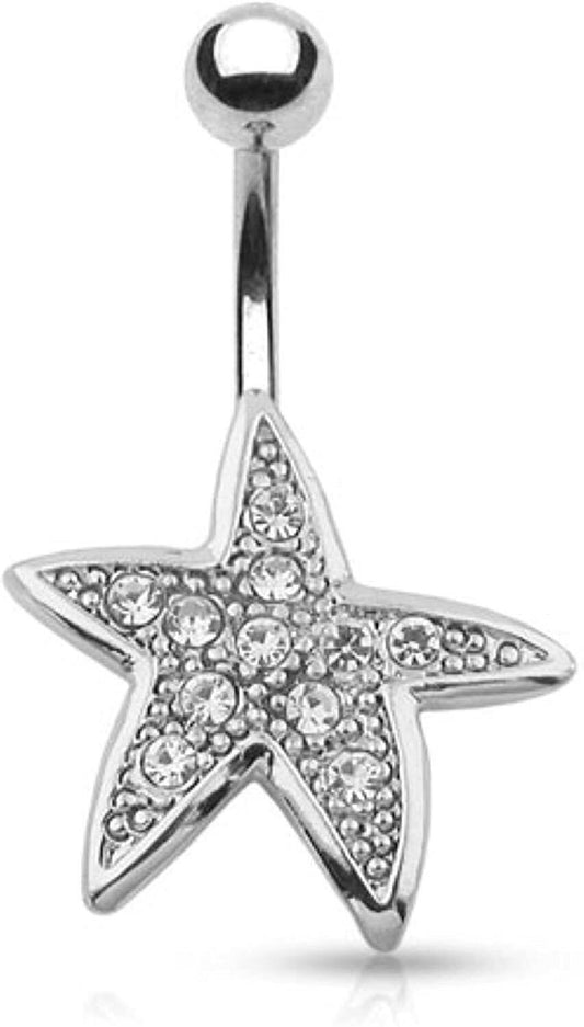 Surgical Steel CZ Paved Starfish Belly Navel Ring Navel Ring Impulse Piercings