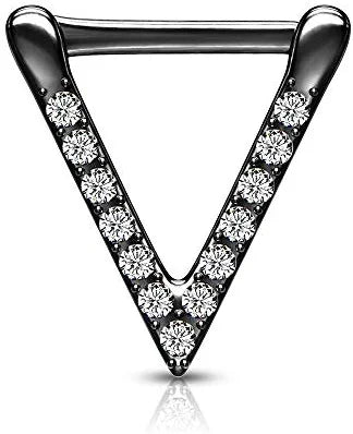 Surgical Steel CZ Paved Triangle Clicker for Septum Ear Cartilage Septum Ring Impulse Piercings Black