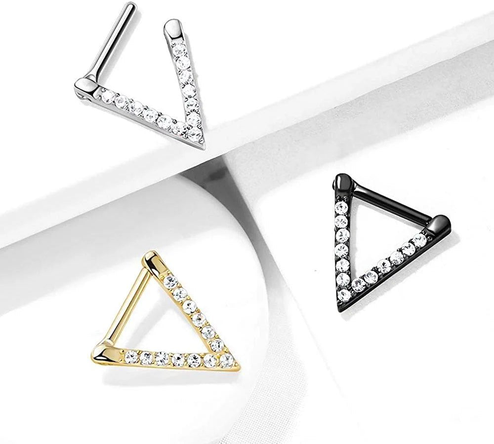 Surgical Steel CZ Paved Triangle Clicker for Septum Ear Cartilage Septum Ring Impulse Piercings