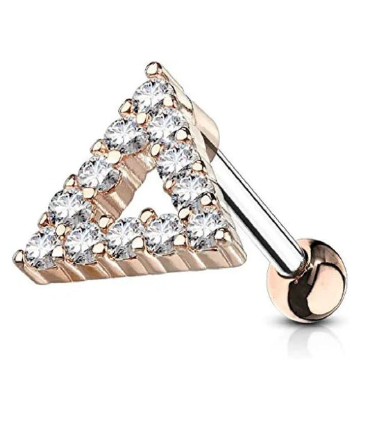 Surgical Steel CZ Paved Triangle Top Ear Cartilage Tragus Barbell Studs Cartilage Earring Impulse Piercings