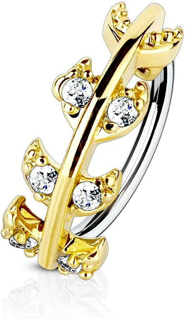 Surgical Steel CZ Paved Vine Top Nose Cartilage Hoop Rings Nose Ring Impulse Piercings 20GA Length: 8mm Gold