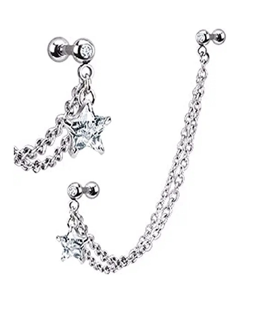 Surgical Steel CZ Star with Gemmed Double Chain Linked Dangle Cartilage Tragus Barbells Cartilage Earring Impulse Piercings