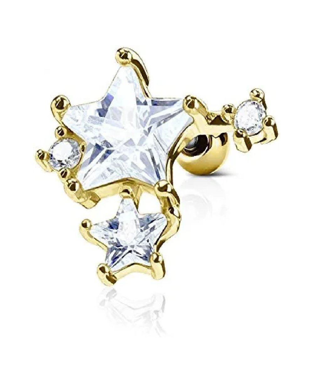 Surgical Steel CZ Stars Cluster Top Ear Cartilage Tragus Barbell Studs Cartilage Earring Impulse Piercings Gold