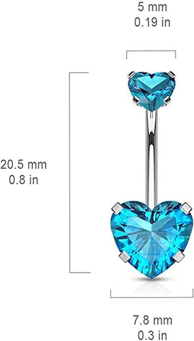 Surgical Steel CZ Top Double Heart Belly Navel Ring Navel Ring Impulse Piercings