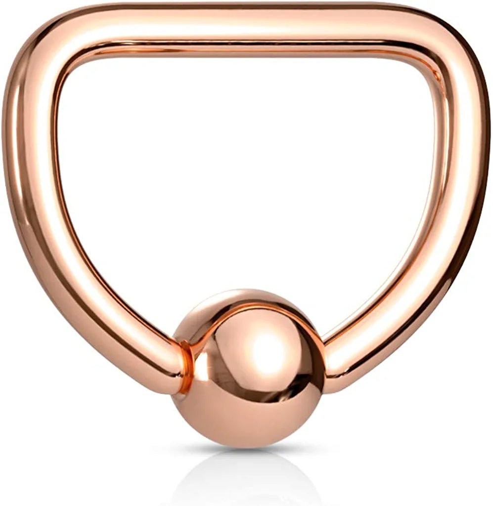 Surgical Steel D Shaped PVD Plate Over Captive Bead Ring Captive Bead Impulse Piercings Rose Gold