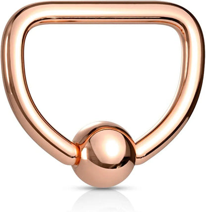 Surgical Steel D Shaped PVD Plate Over Captive Bead Ring Captive Bead Impulse Piercings Rose Gold