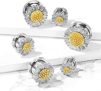 Surgical Steel Daisy Top Screw Fit Flesh Tunnel Plugs Plugs Impulse Piercings