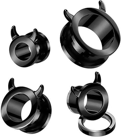 Surgical Steel Devil Horn Rim Black Screw Fit Tunnel Plugs Impulse Piercings