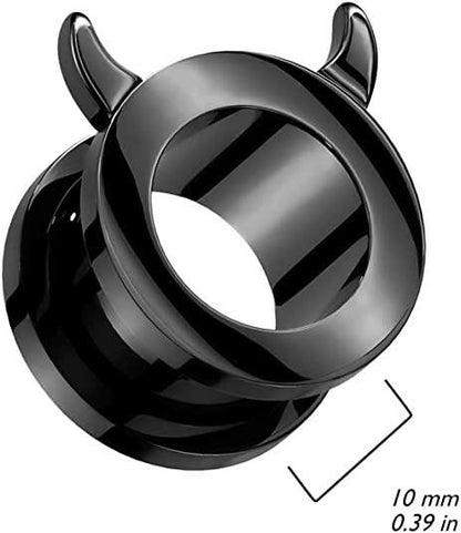 Surgical Steel Devil Horn Rim Black Screw Fit Tunnel Plugs Impulse Piercings