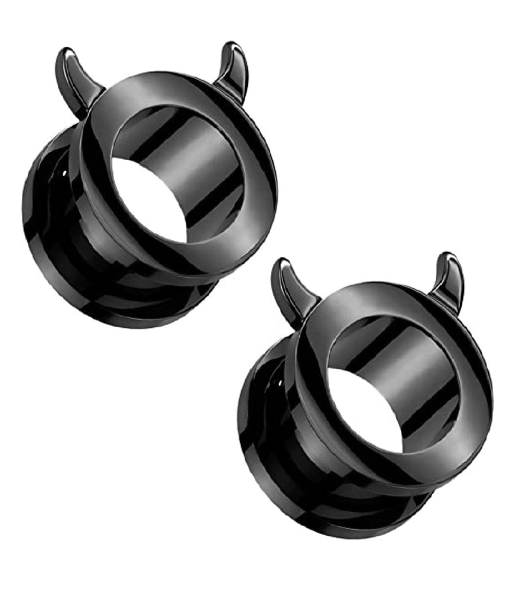 Surgical Steel Devil Horn Rim Black Screw Fit Tunnel Plugs Impulse Piercings 2GA (6mm)