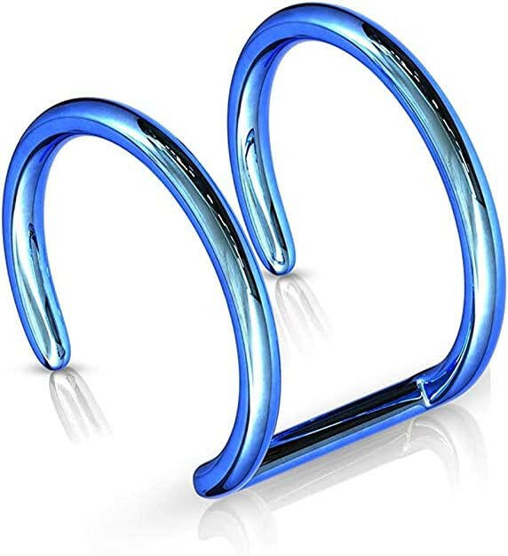 Surgical Steel Double Closure Ring Titanium IP Over Fake Non-Piercing Cartilage Clip-On Cuff Earring Impulse Piercings Blue