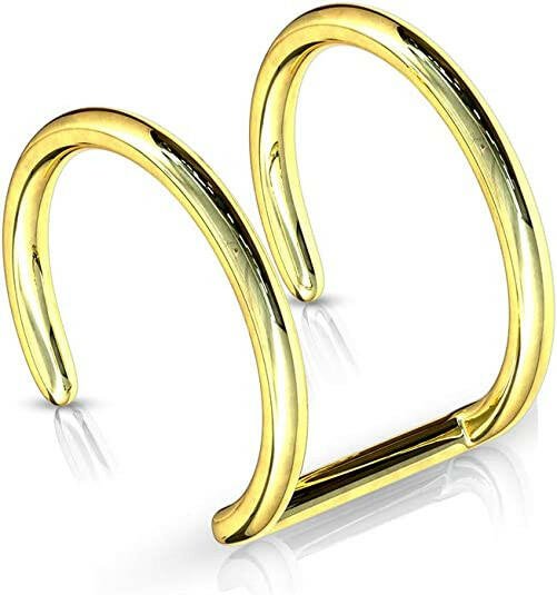 Surgical Steel Double Closure Ring Titanium IP Over Fake Non-Piercing Cartilage Clip-On Cuff Earring Impulse Piercings Gold