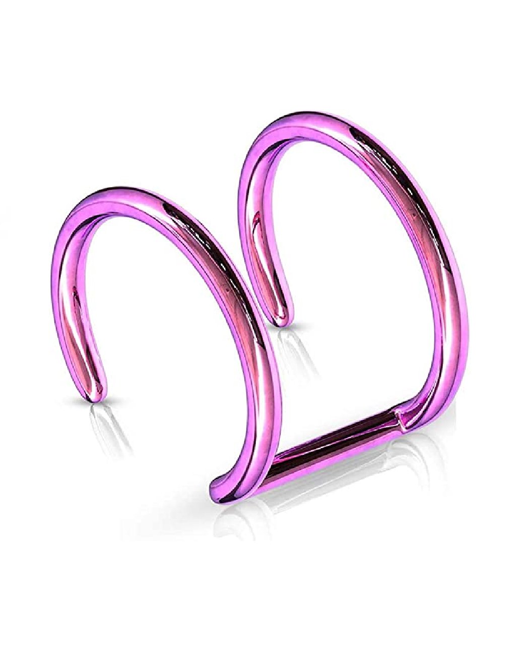 Surgical Steel Double Closure Ring Titanium IP Over Fake Non-Piercing Cartilage Clip-On Cuff Earring Impulse Piercings Purple