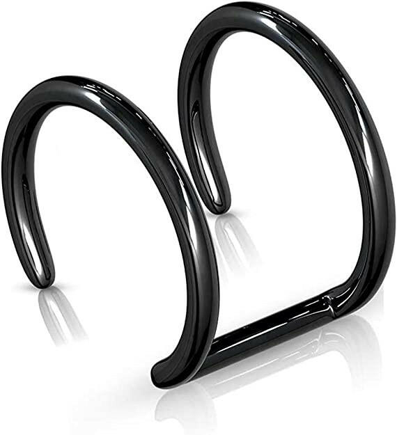 Surgical Steel Double Closure Ring Titanium IP Over Fake Non-Piercing Cartilage Clip-On Cuff Earring Impulse Piercings Black