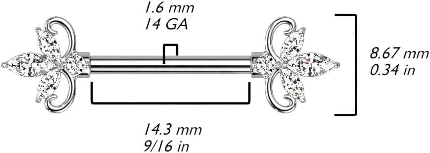 Surgical Steel Double Heart 3 Marquise CZ Nipple Barbell Rings Nipple Ring Impulse Piercings