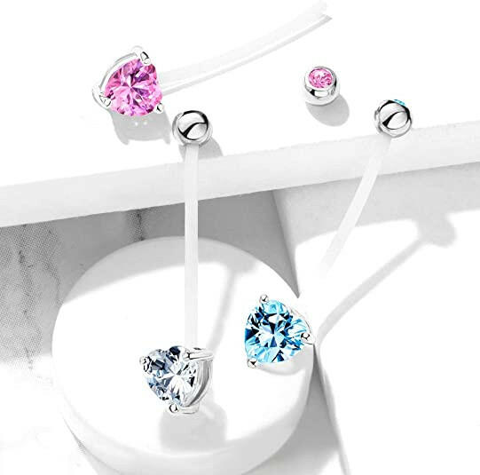 Surgical Steel Double Jeweled With Heart CZ Pregnancy Bioflex Belly Navel Ring Navel Ring Impulse Piercings