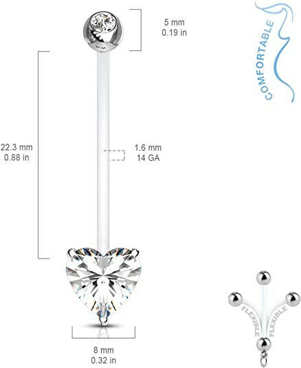 Surgical Steel Double Jeweled With Heart CZ Pregnancy Bioflex Belly Navel Ring Navel Ring Impulse Piercings