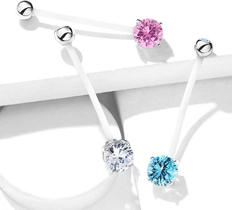 Surgical Steel Double Jeweled With Round CZ Pregnancy Bioflex Belly Navel Ring Navel Ring Impulse Piercings