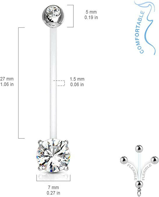 Surgical Steel Double Jeweled With Round CZ Pregnancy Bioflex Belly Navel Ring Navel Ring Impulse Piercings