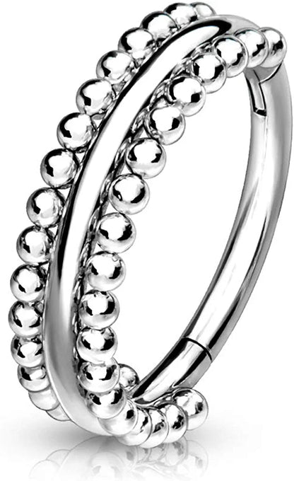 Surgical Steel Double-Sided Milgrain Beads Hinged Segment Hoop Ring Nose Ring, cartilage ring Impulse Piercings 16GA Length: 8mm Steel