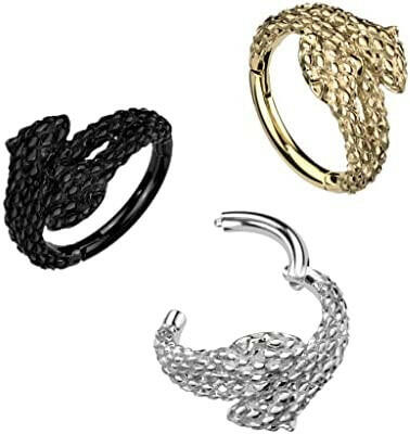 Surgical Steel Double Snake Head Hinged Segment Ring Cartilage Impulse Piercings