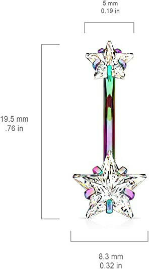 Surgical Steel Double Star CZ With Threaded Belly Navel Ring Navel Ring Impulse Piercings