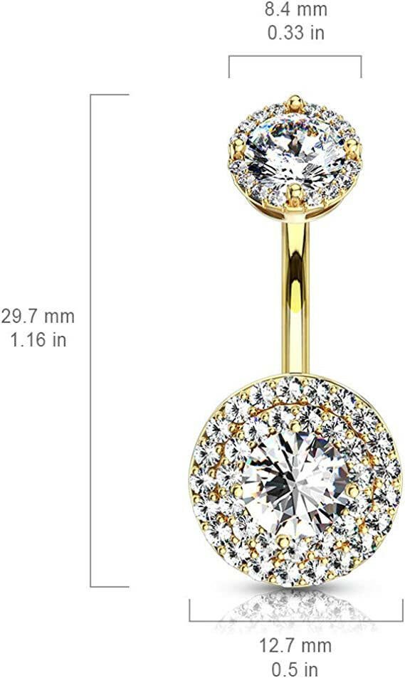 Surgical Steel Double Tier Paved CZ Around Large CZ With Matching Top Belly Navel Ring Navel Ring Impulse Piercings