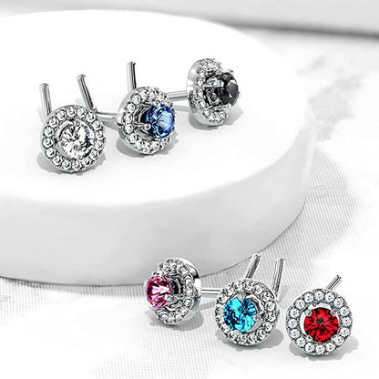 Surgical Steel Double Tiered Round CZ Center Top L Shaped Nose Ring Nose Ring Impulse Piercings