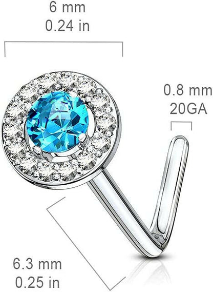 Surgical Steel Double Tiered Round CZ Center Top L Shaped Nose Ring Nose Ring Impulse Piercings