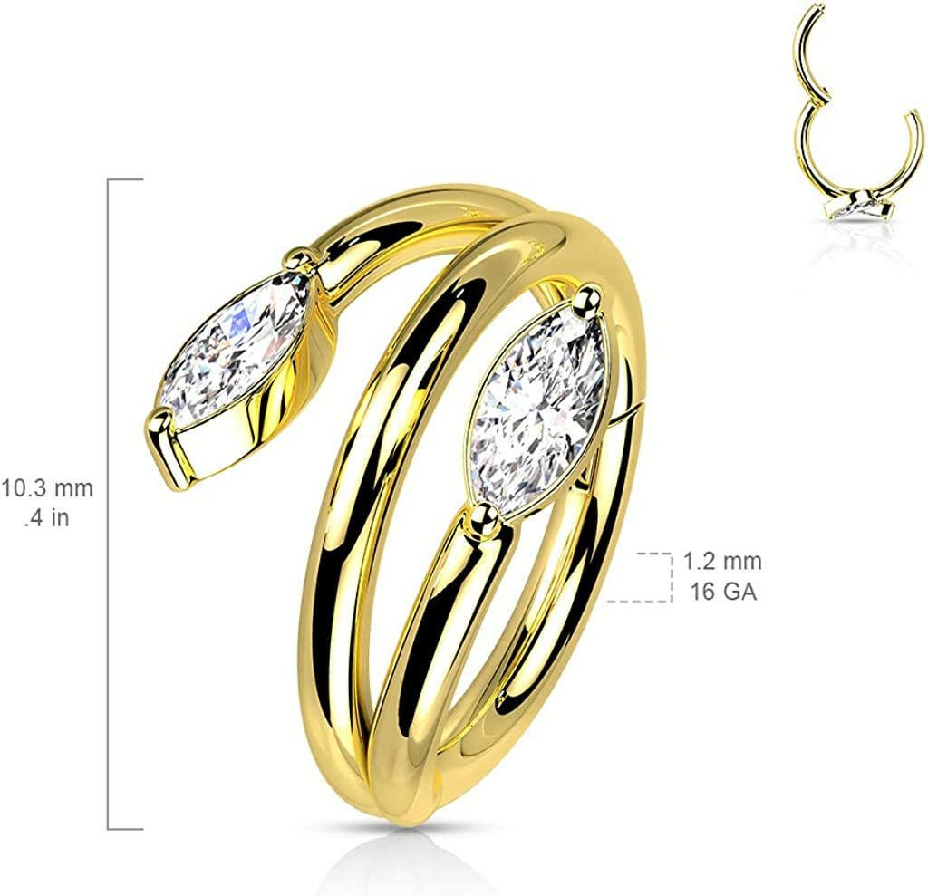 Surgical Steel Double Vine Marquise CZ Ends Hinged Segment Ring Septum Ring Impulse Piercings