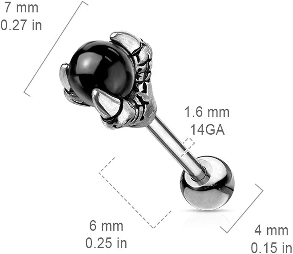 Surgical Steel Dragon Claw Holding Black Ball Cartilage Tragus Barbell Studs Barbell Impulse Piercings