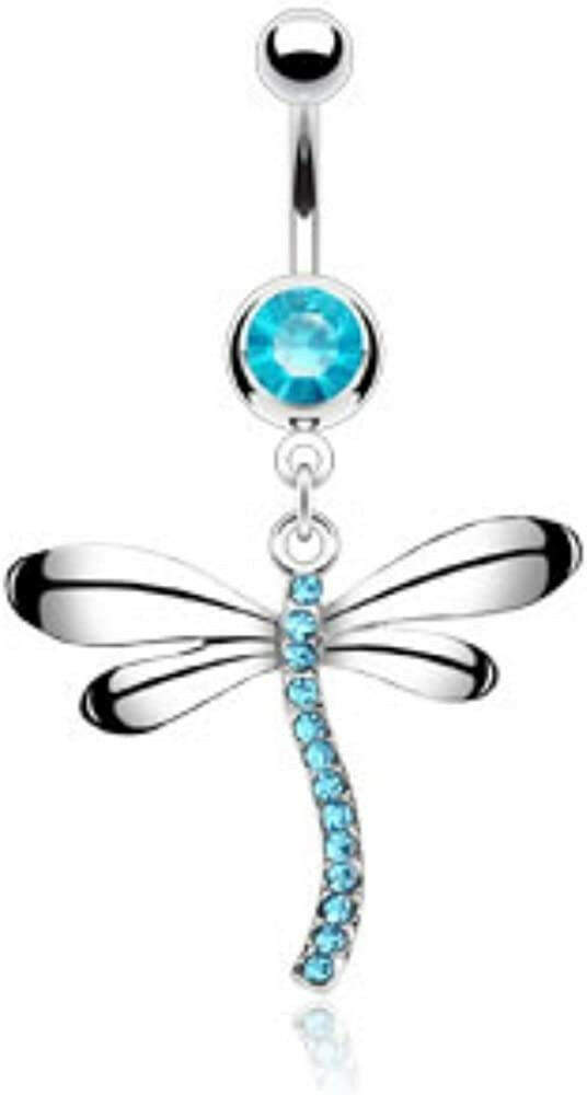 Surgical Steel Dragonfly Gem Dangle with Gem Belly Navel Ring Navel Ring Impulse Piercings Aqua