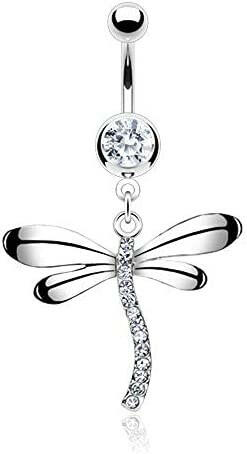 Surgical Steel Dragonfly Gem Dangle with Gem Belly Navel Ring Navel Ring Impulse Piercings Clear