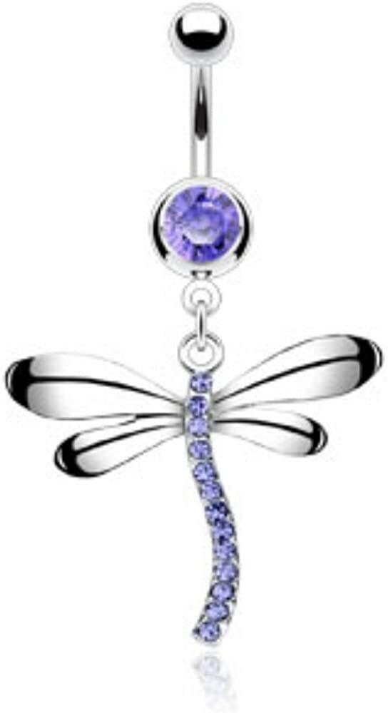 Surgical Steel Dragonfly Gem Dangle with Gem Belly Navel Ring Navel Ring Impulse Piercings Tanzanite