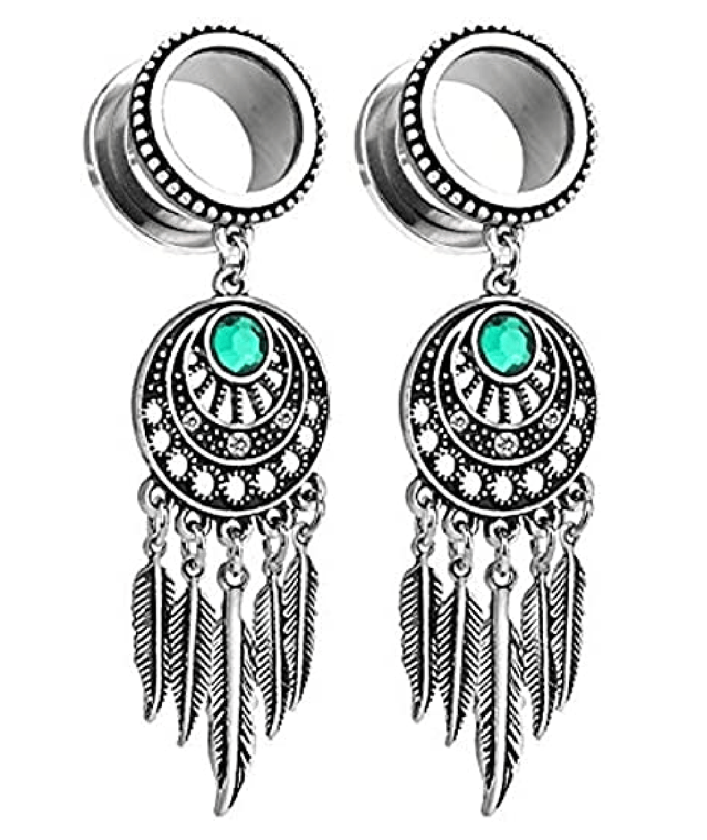 Surgical Steel Dream Catcher Dangle Burnished Silver Plated Beaded Edge Top Screw Fit Flesh Tunnels Plugs Impulse Piercings 4GA (5mm)