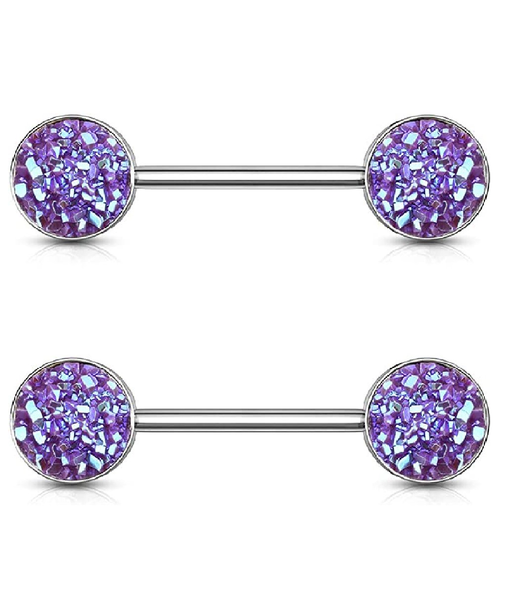 Surgical Steel Druzy Stone Ends Nipple Barbell Rings Nipple Ring Impulse Piercings Purple