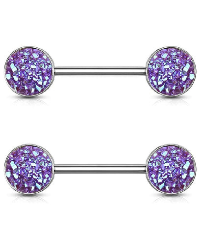 Surgical Steel Druzy Stone Ends Nipple Barbell Rings Nipple Ring Impulse Piercings Purple